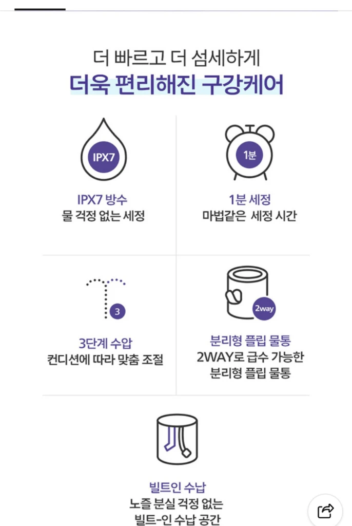 필립스 소닉케어 파워 무선 플로서 구강 새정기 3천시리즈 워터픽 이미지