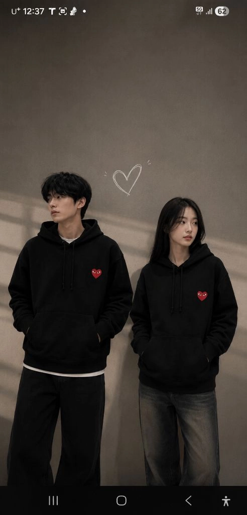 꼼데가르송 하트 로고 후드티. 블랙 /네이비/ 화이트 이미지