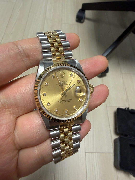 ROLEX 롤렉스 16233 오이스터퍼페츄얼 데이저스트 옐로골드 콤비 18K시계 36mm 샴페인 텐포인트 다이아몬드 이미지