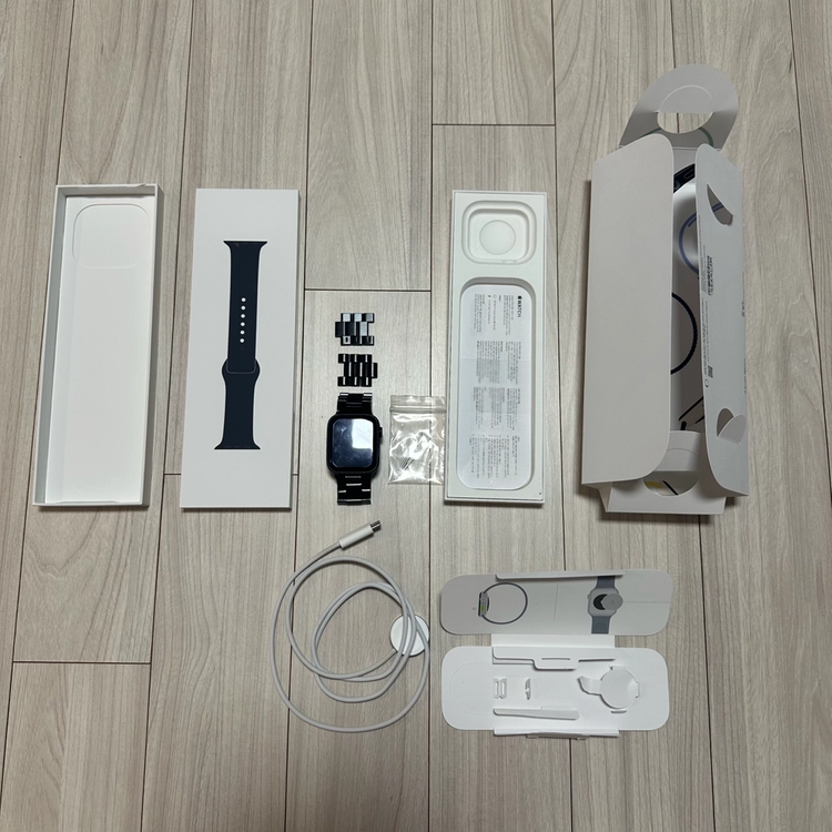 애플워치 SE3 44mm(시계줄새박스포함) 미드나이트, GPS, 알루미늄케이스, 풀박 이미지
