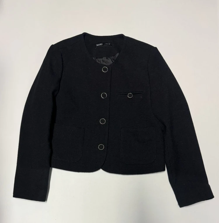여성 미쏘 Mixxo 23년도 양모 혼방 크롭 트위드 자켓 M 블랙 이미지