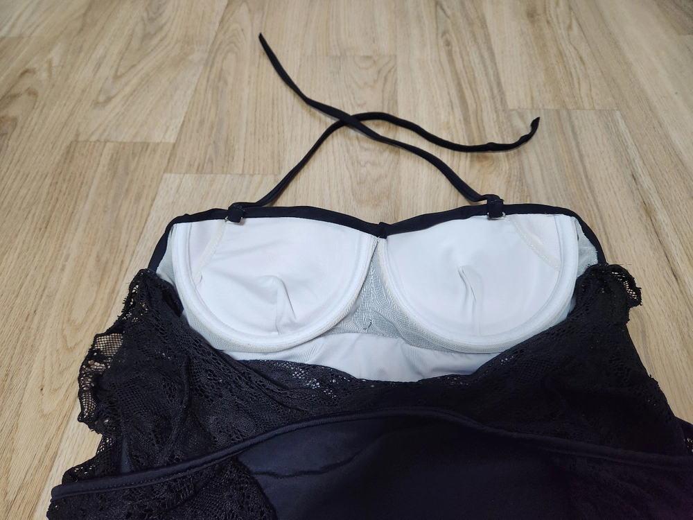 블랙 레이스 셔링 원피스바지 수영복 이미지
