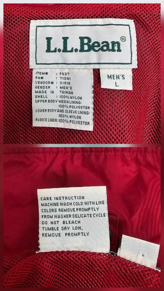 엘엘빈(L.L.Bean) 아카이브 빈티지 투톤 후드 바람막이 자켓 / 남 L (추천 105~110) 레드 버건디 이미지