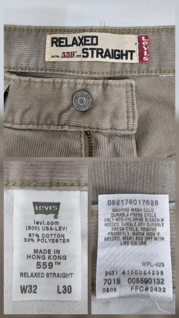 리바이스(Levis) 00S 빈티지 559 코듀로이 팬츠/ 남 32 베이지 그레이 이미지