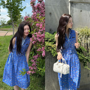 미우miu 블루 포플린 사이드 타이 드레스 이미지