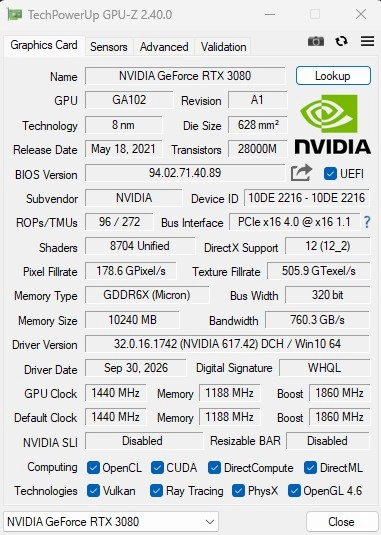 RTX 3080 터보젯 이엠텍 10GB 그래픽카드(보석바) 이미지