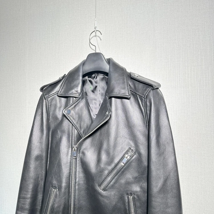 자라 ZARA 리얼레더 양가죽 라이더자켓 가죽자켓 레더자켓 바이커 더블 블랙 남성 M 이미지