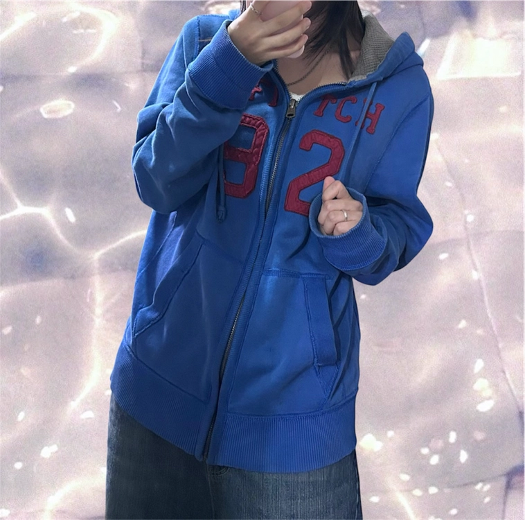 아베크롬비 y2k 헤비 코튼 기모 후드집업 블루 L 이미지