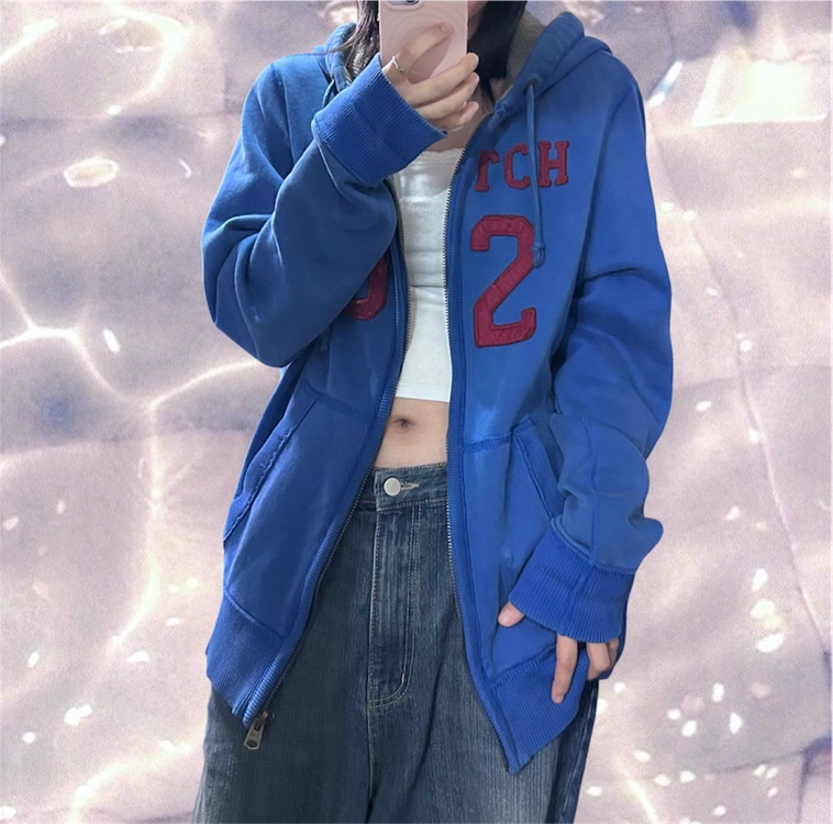 아베크롬비 y2k 헤비 코튼 기모 후드집업 블루 L 이미지