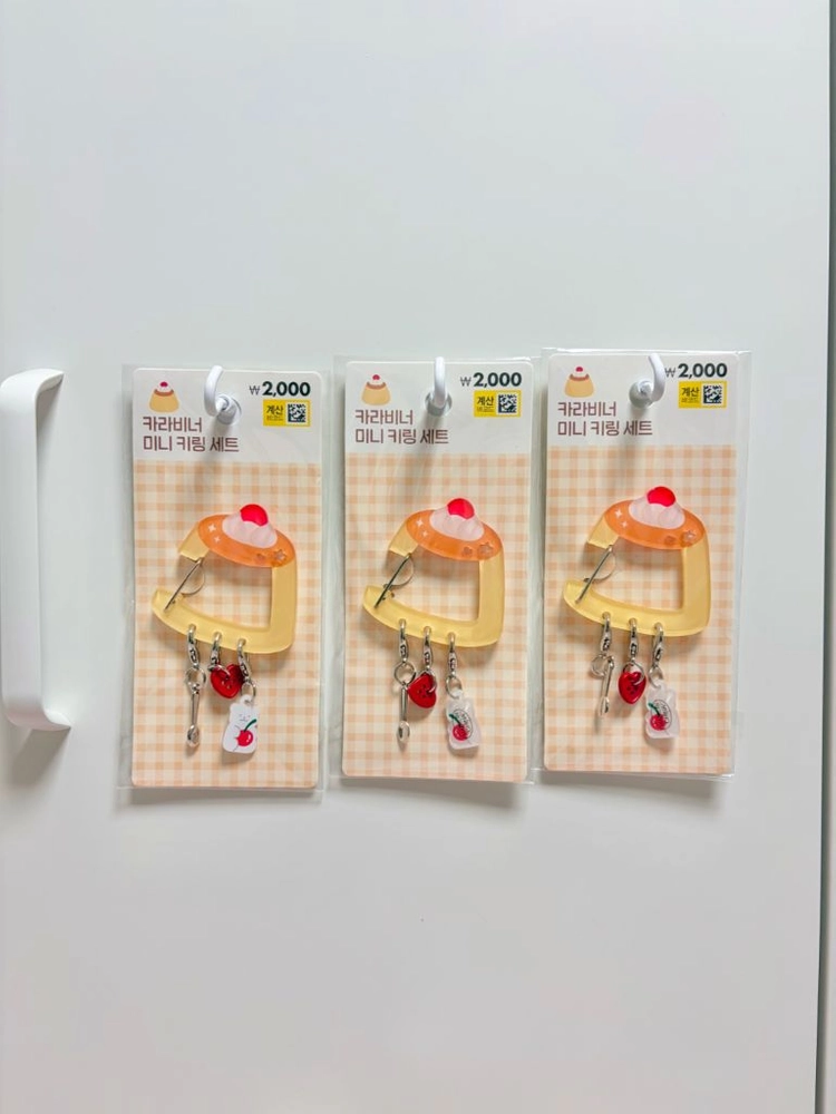 다이소 카라비너 키링 토마토 푸딩 메론빵 거북이 소다 가방 인테리어 소품 미니어쳐 인형 양모 펠트 바나나 강아지 이미지