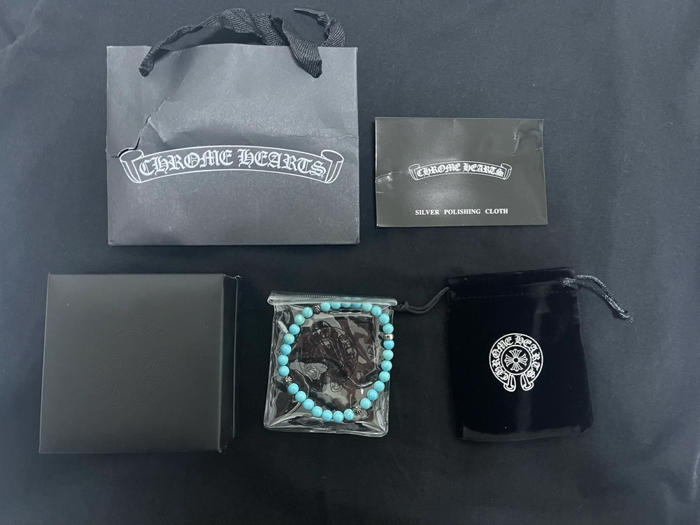 크롬하츠 터키석 6mm 크로스 볼 비즈 팔찌 20cm 새상품 이미지