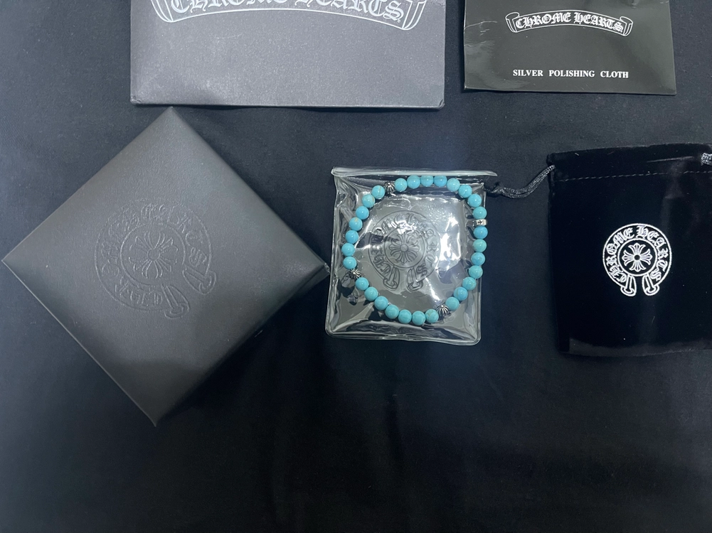 크롬하츠 터키석 6mm 크로스 볼 비즈 팔찌 20cm 새상품 이미지