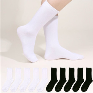차정원추천양말:)두발로 여성 장목 양말 흰색3+검정색3 이미지