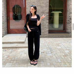 오브제스트 Boucle Tweed Jog Pants 부클 트위드 조거 팬츠 블랙 새상품 겨울 이미지