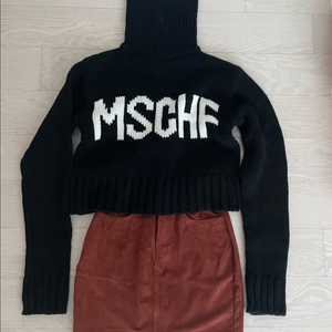 MSCHF 미스치프 로고 니트 블랙 브라운 스웨이드 미니 스커트 세트 새상품 이미지