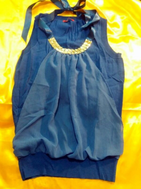 앤클라인 딥블루 목걸이 레이어드 민소매 니트 66--0