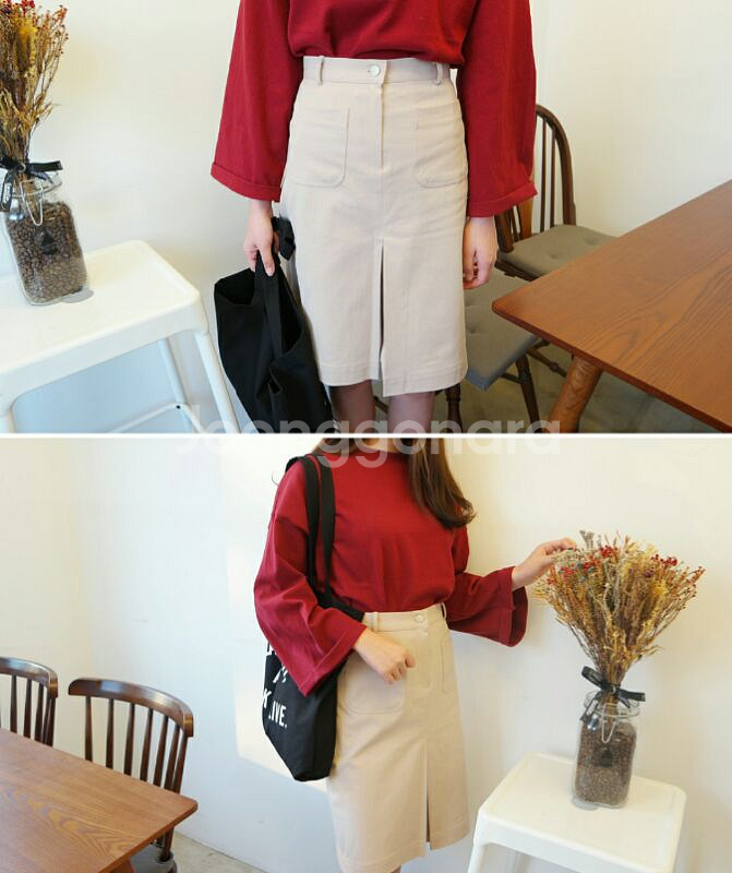 핑크 베이지 미디엄 트임 스커트 판매합니다.--1