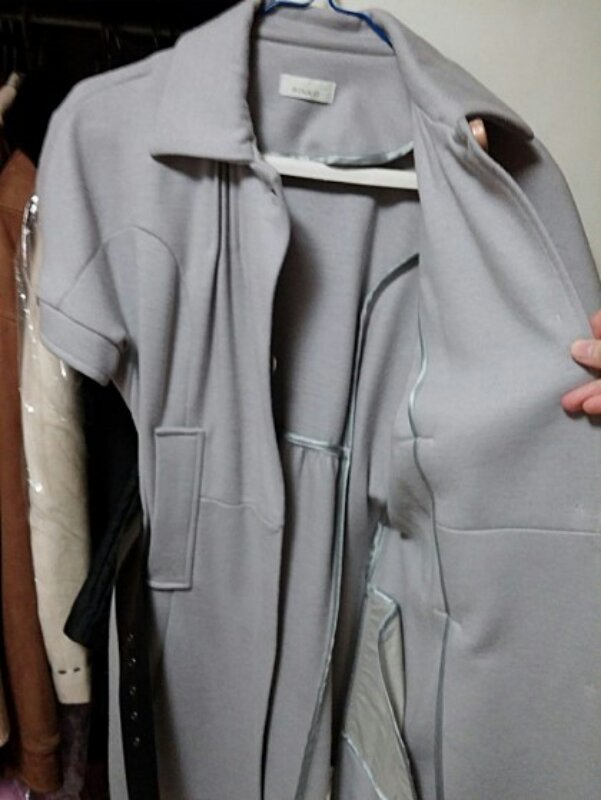 이태리 PINKO 그레이 모직 반팔 원피스 코트--1