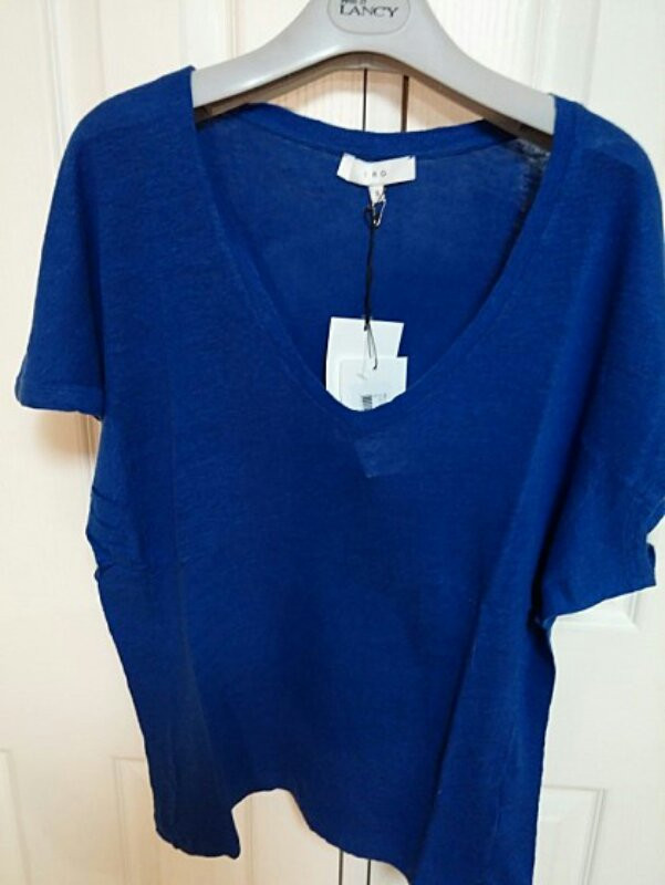 IRO V넥 블루 루즈핏 반팔 니트 55/66사이--0