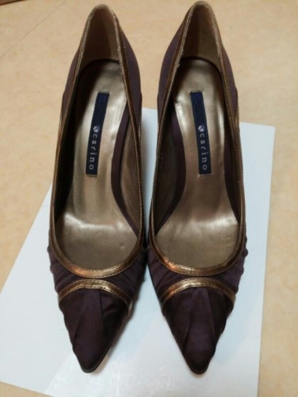 스페인 수입 수제화 자주 새틴 스텔레토힐 225사 이미지