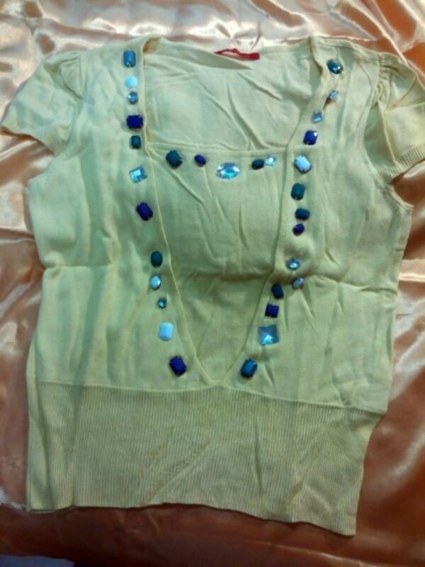 앤클라인 라임컬러 보석 반팔 린넨 니트--0