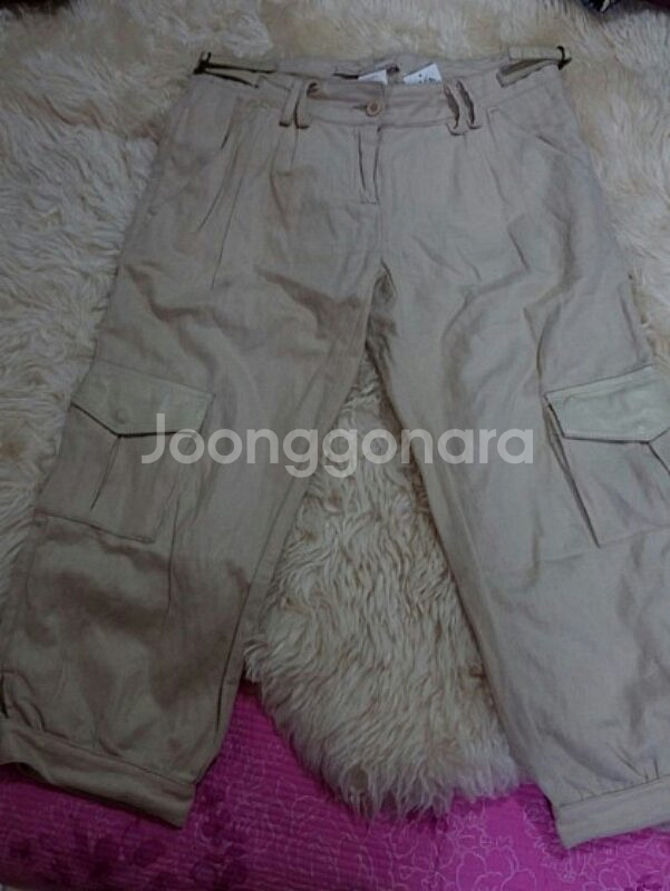 로베르토 카발리 클라쓰 베이지 모직 칠부 카고바지--0