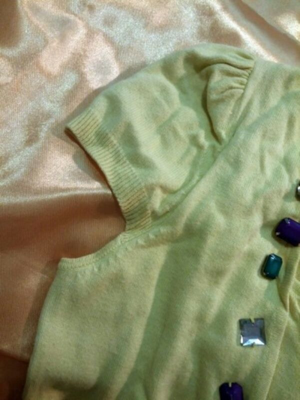 앤클라인 라임컬러 보석 반팔 린넨 니트 --3