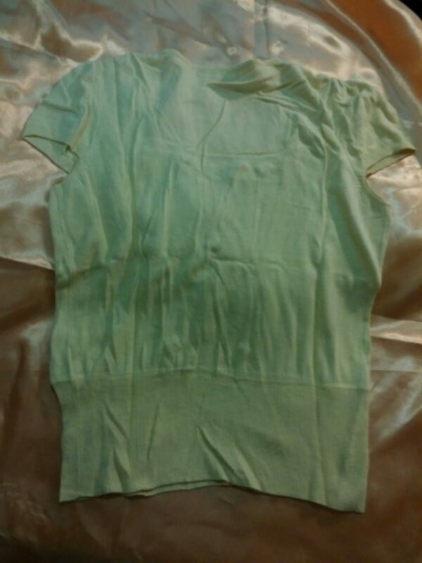 앤클라인 라임컬러 보석 반팔 린넨 니트 --4