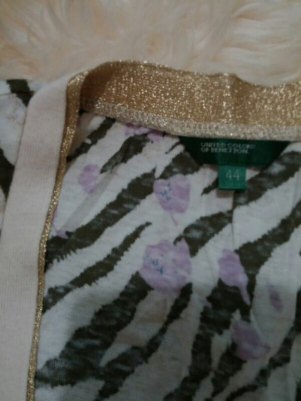 베네통 베이지 지브라 반팔 가디건--1