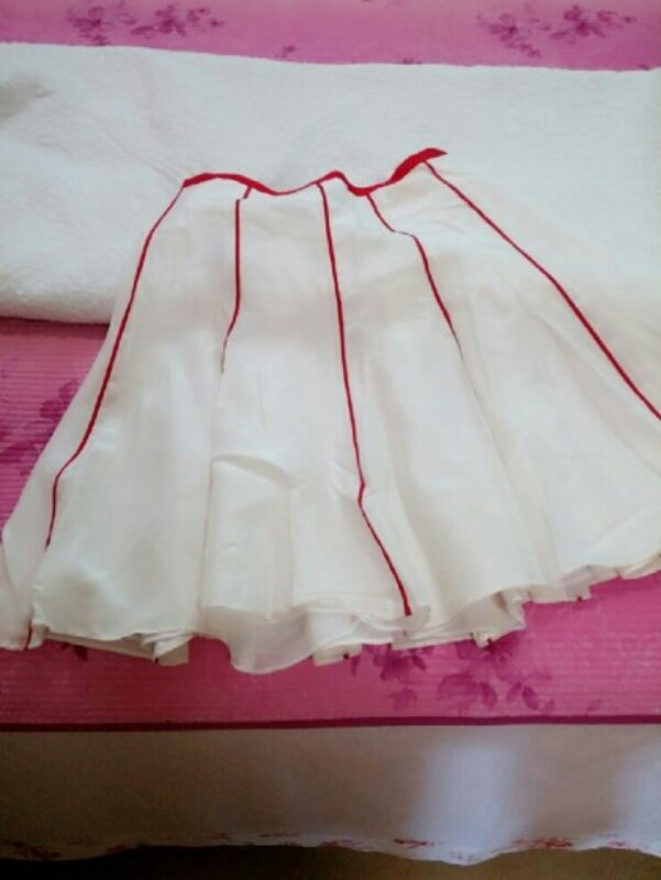 폴로 랄프로렌 화이트 실크 플레어 스커트--0