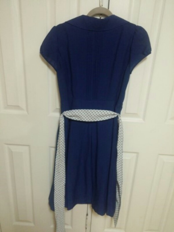 CC CLUB 블루도트 앞잠굼 레트로 원피스--3