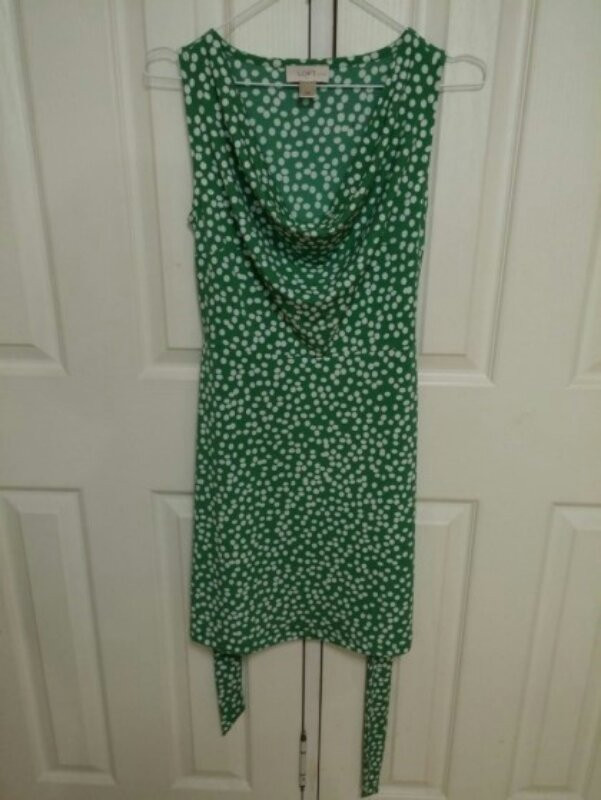 앤테일러 LOFT 그린 도트 저지 원피스 55사이--0