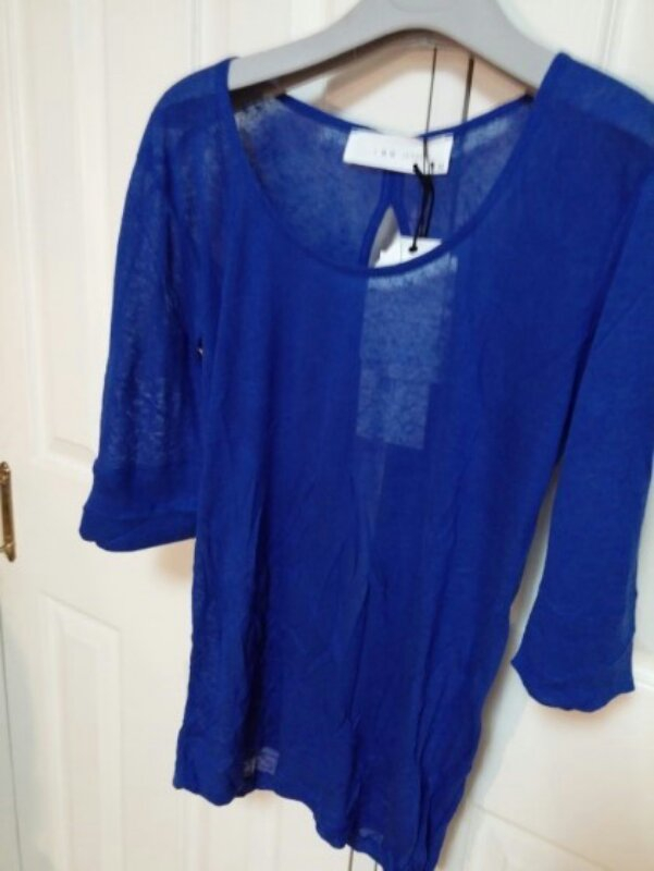 IRO 블루 얇은 모직 시스루 칠부 니트 M사이즈--1