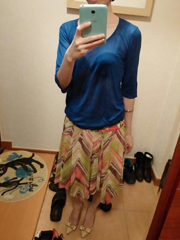 IRO 블루 얇은 모직 시스루 칠부 니트 M사이즈--4