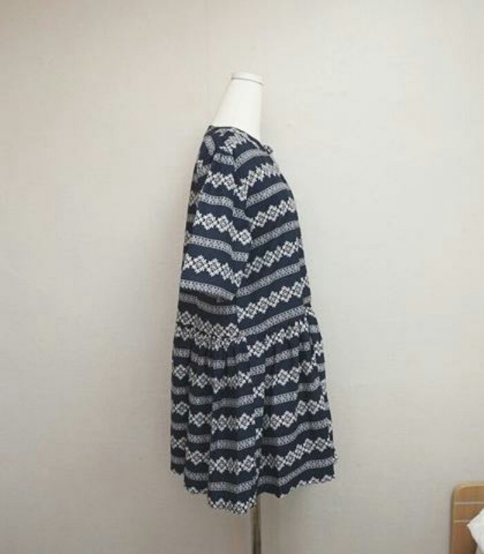 새) 에스닉 기하학 패턴 차이나 루즈핏 튜닉 원피--1