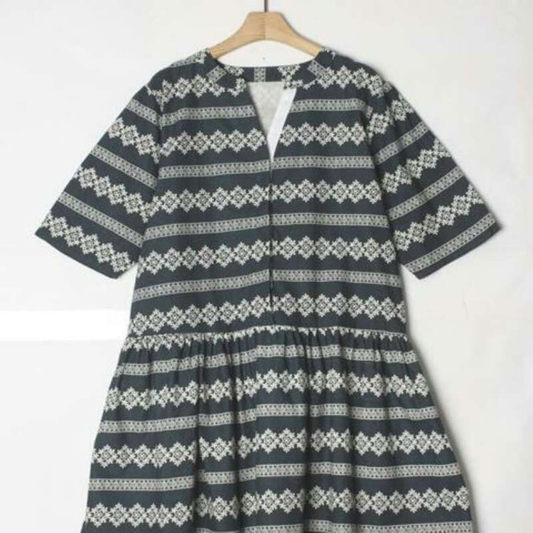 새) 에스닉 기하학 패턴 차이나 루즈핏 튜닉 원피--3