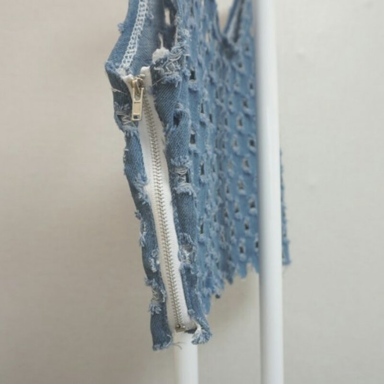 새) 데님 펀칭 시스루 슬리브 빈티지 레이어드 뷔--3