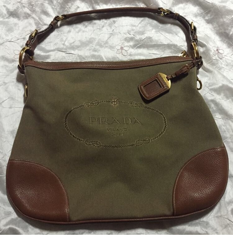 정품 프라다 자카드 호보백--1