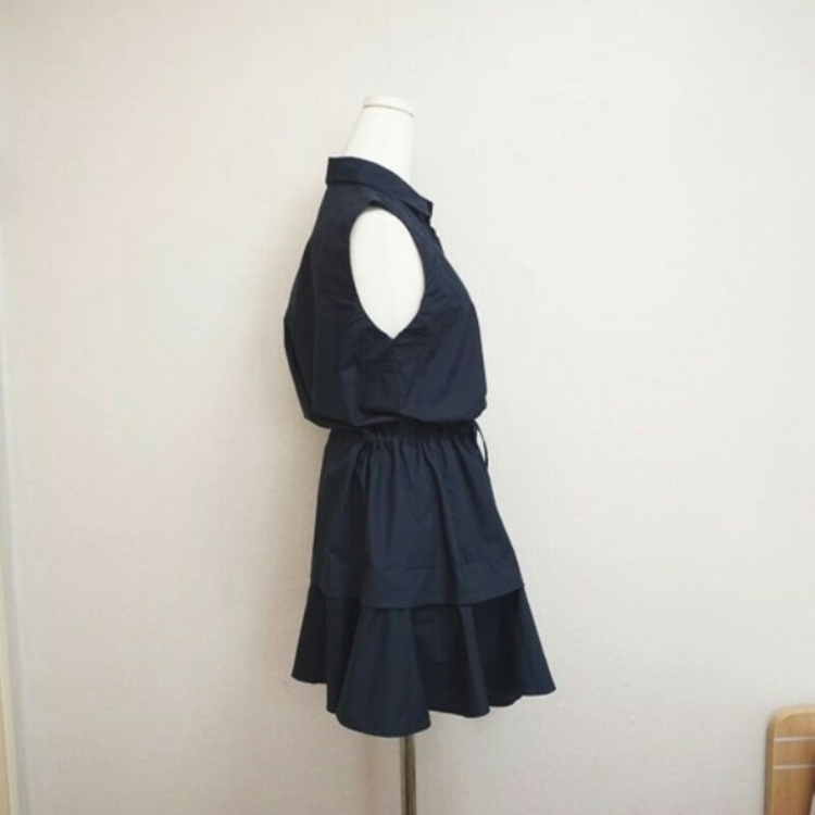 새) 네이비 배색 셔츠 캉캉 프릴 러플 민소매 슬--1