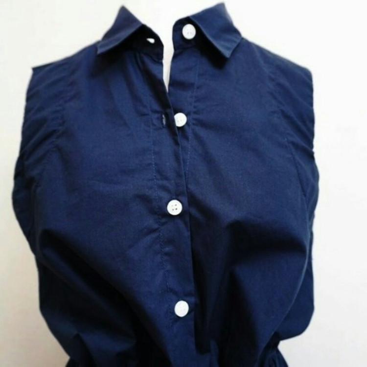 새) 네이비 배색 셔츠 캉캉 프릴 러플 민소매 슬--4