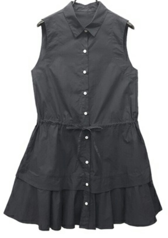 새) 네이비 배색 셔츠 캉캉 프릴 러플 민소매 슬--5