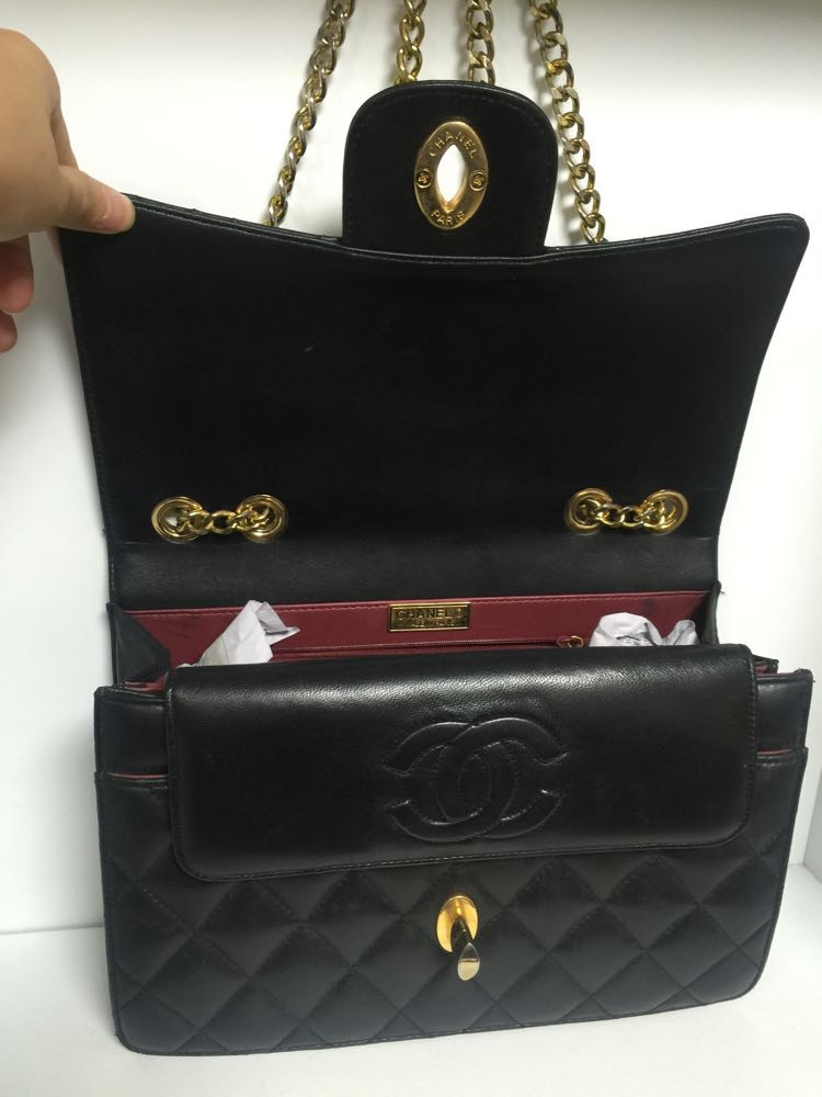 151. 샤넬 금장 더블플랩 점보체인백--4