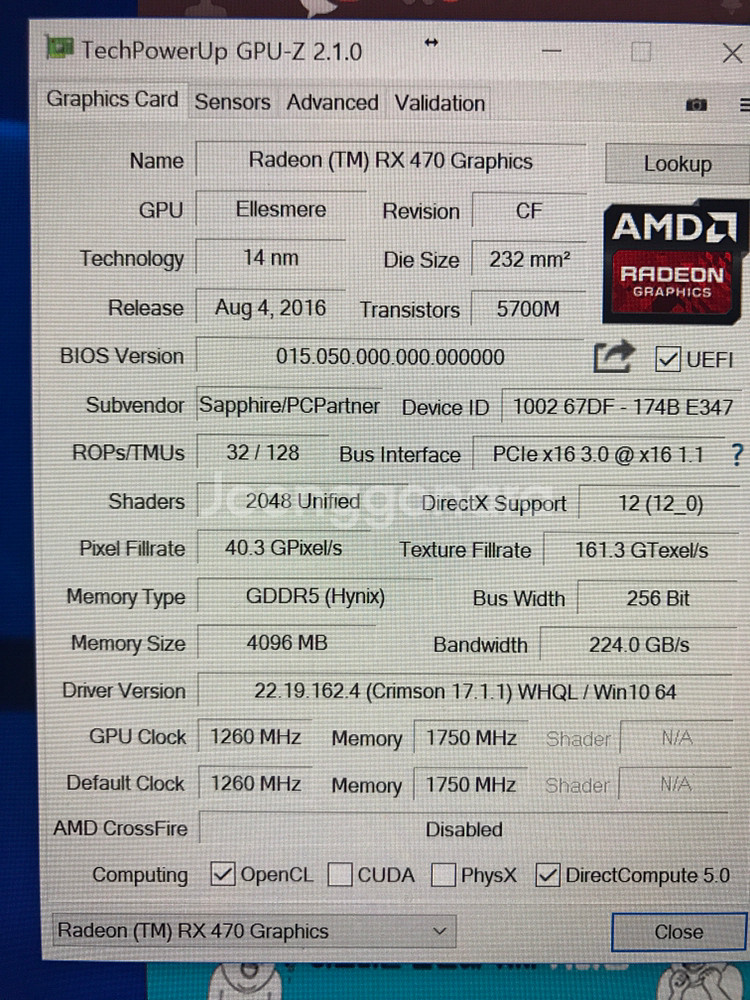 사파이어 니트로 RX470 4G 팔아요 | RAM/VGA/SOUND | 중고나라
