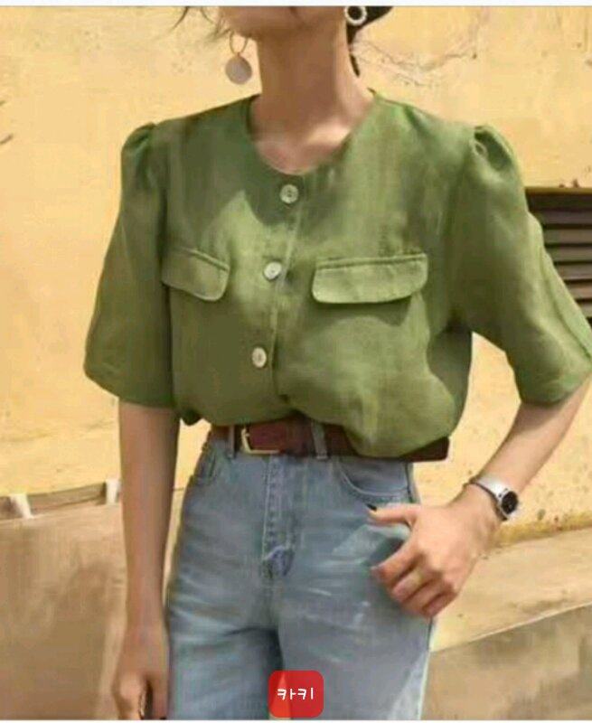 [FREE] [ 신상품] 린넨 비스킷 버튼블라우스 이미지