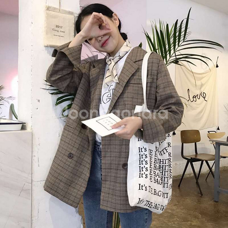 브라운 체크자켓--0