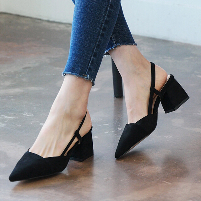 스웨이드 미들힐 슬링백 샌들 팔아요--2