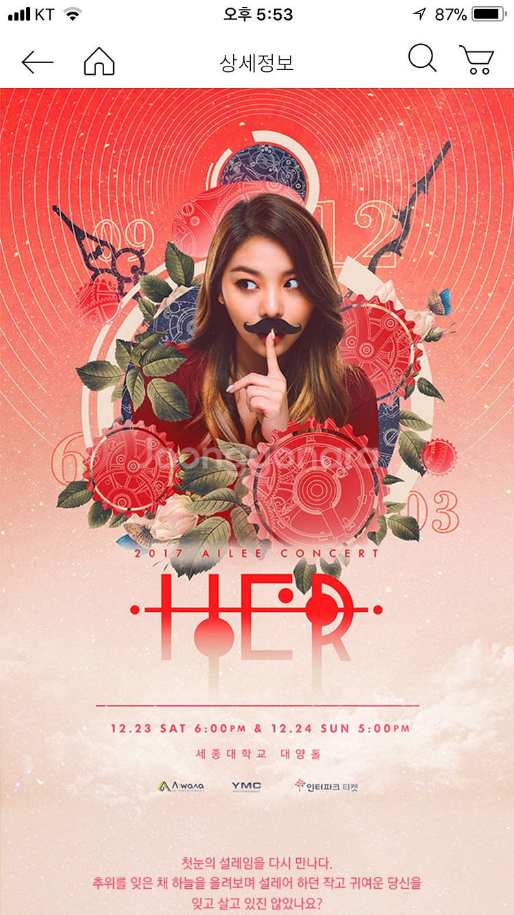 에일리 콘서트 티켓 12월23일 18시 S연석 2--0