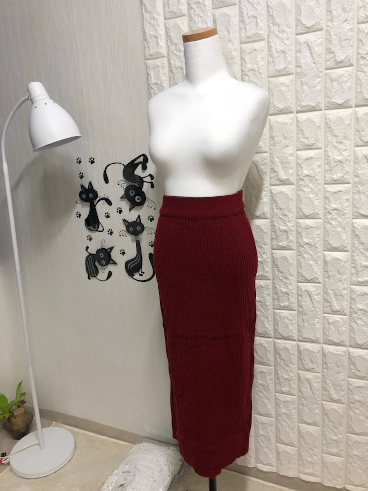 골지 니트 롱스커트--1