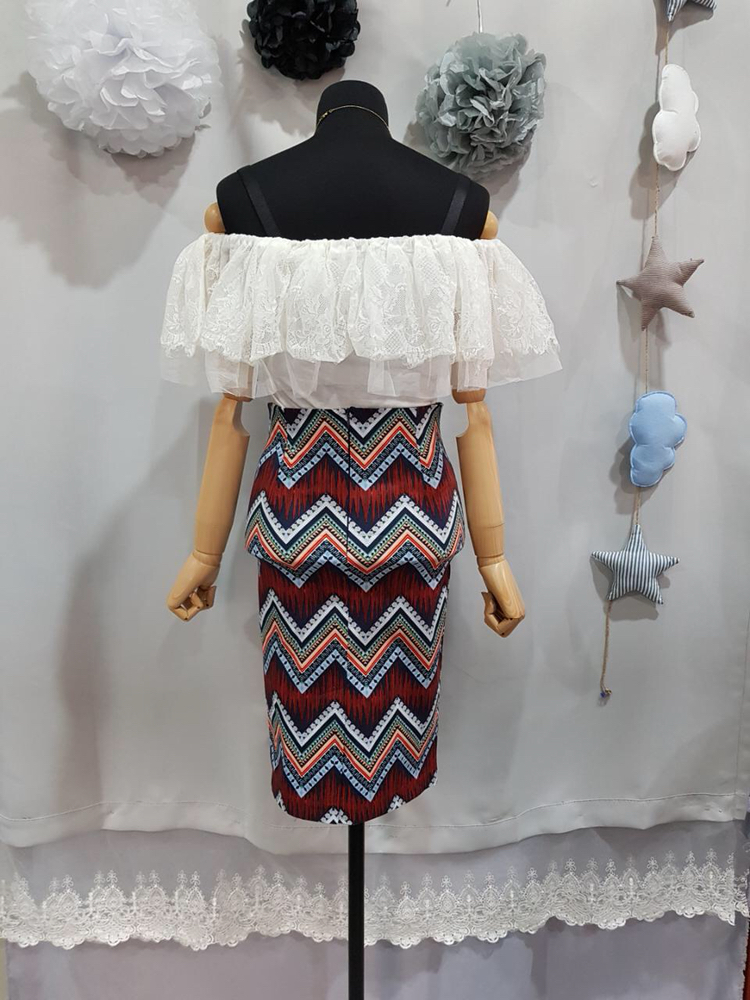 오프숄더블라우스+패턴미디스커트 코디세트--6