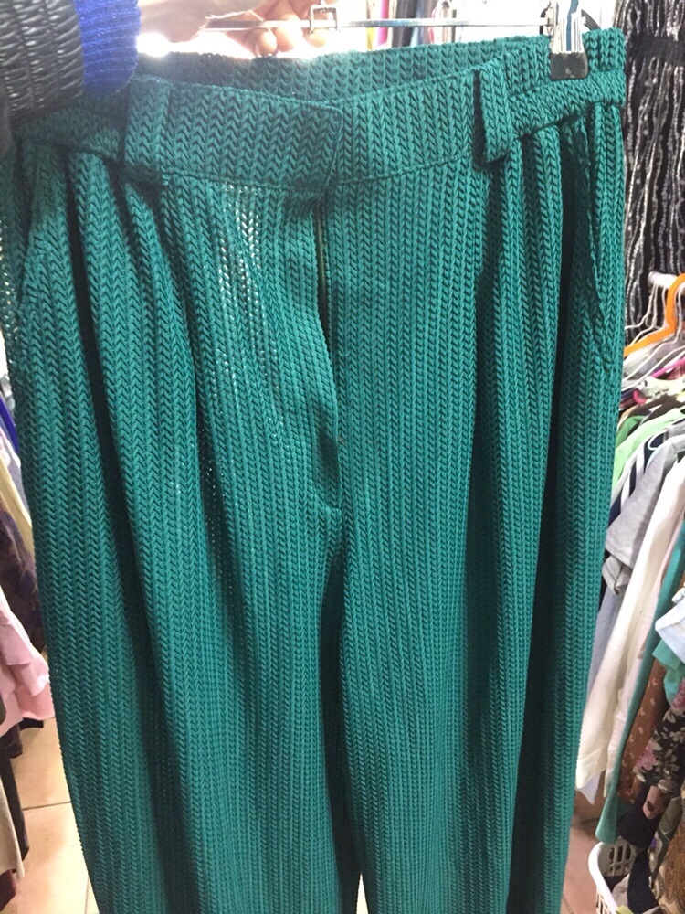 일본제 고퀄리티/ 반밴딩 와이드팬츠 청록색 66- 이미지